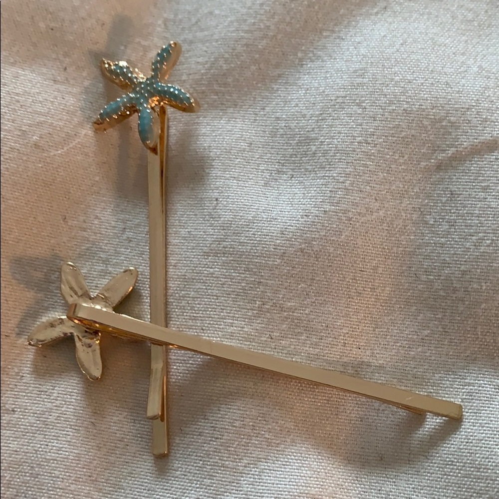 Set of 2 enamel starfish hairpins - Picture 2 of 3